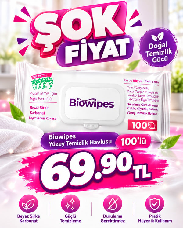 Biowipes 100'lü yüzey temizleme mendili 69,90 TL