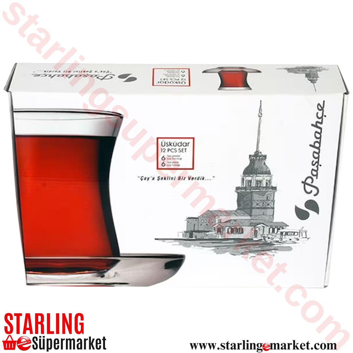 PASABEHCE DEKORLU CAY SETI 6 LI