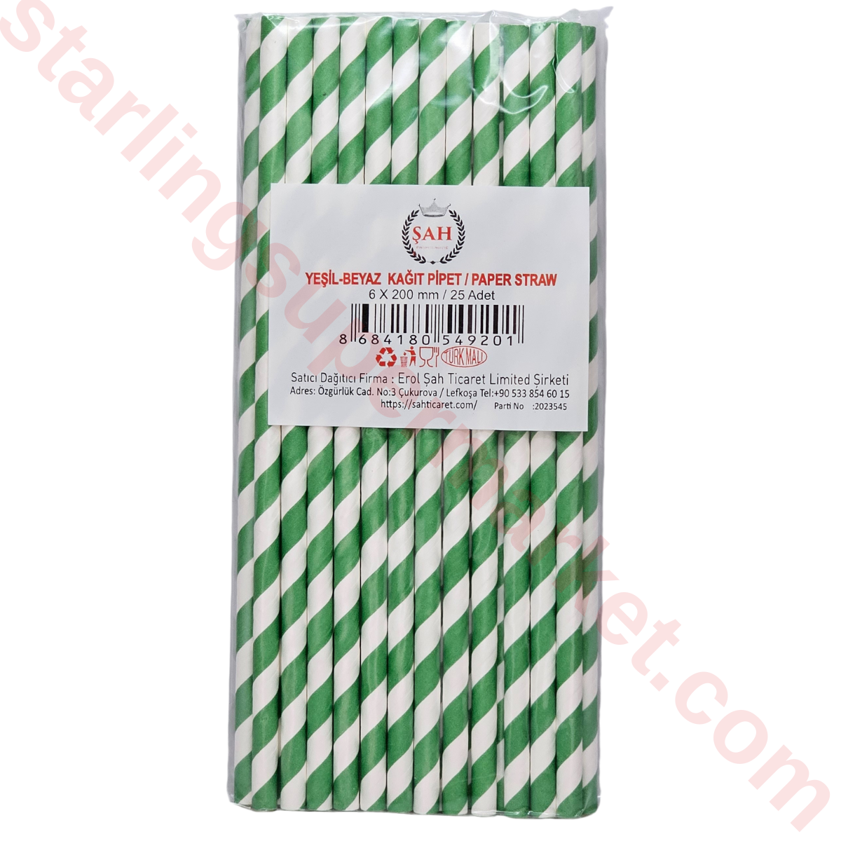 EROL SAH KAGIT PIPET YESIL-BEYAZ 6*200MM 50 LI