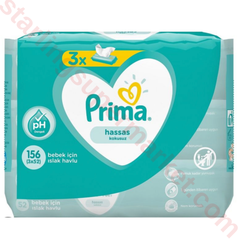 PRIMA PAMPERS ISLAK HAVLU SENSITIVE 3*52 LI