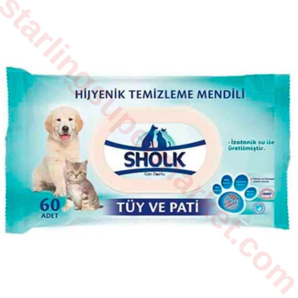 SHOLK HIJYENIK TEMIZLEME MENDILI KEDI-KOPEK 60 LI