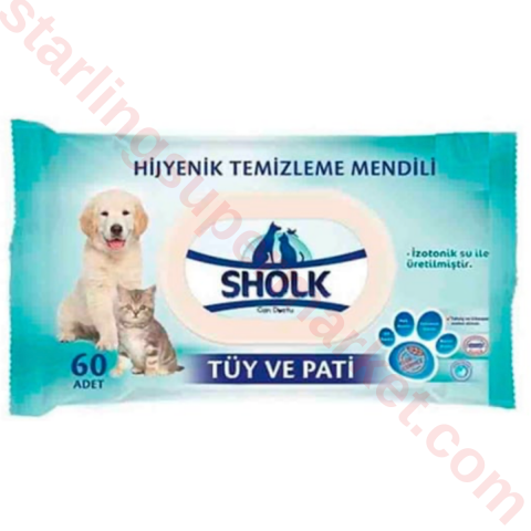 SHOLK HIJYENIK TEMIZLEME MENDILI KEDI-KOPEK 60 LI