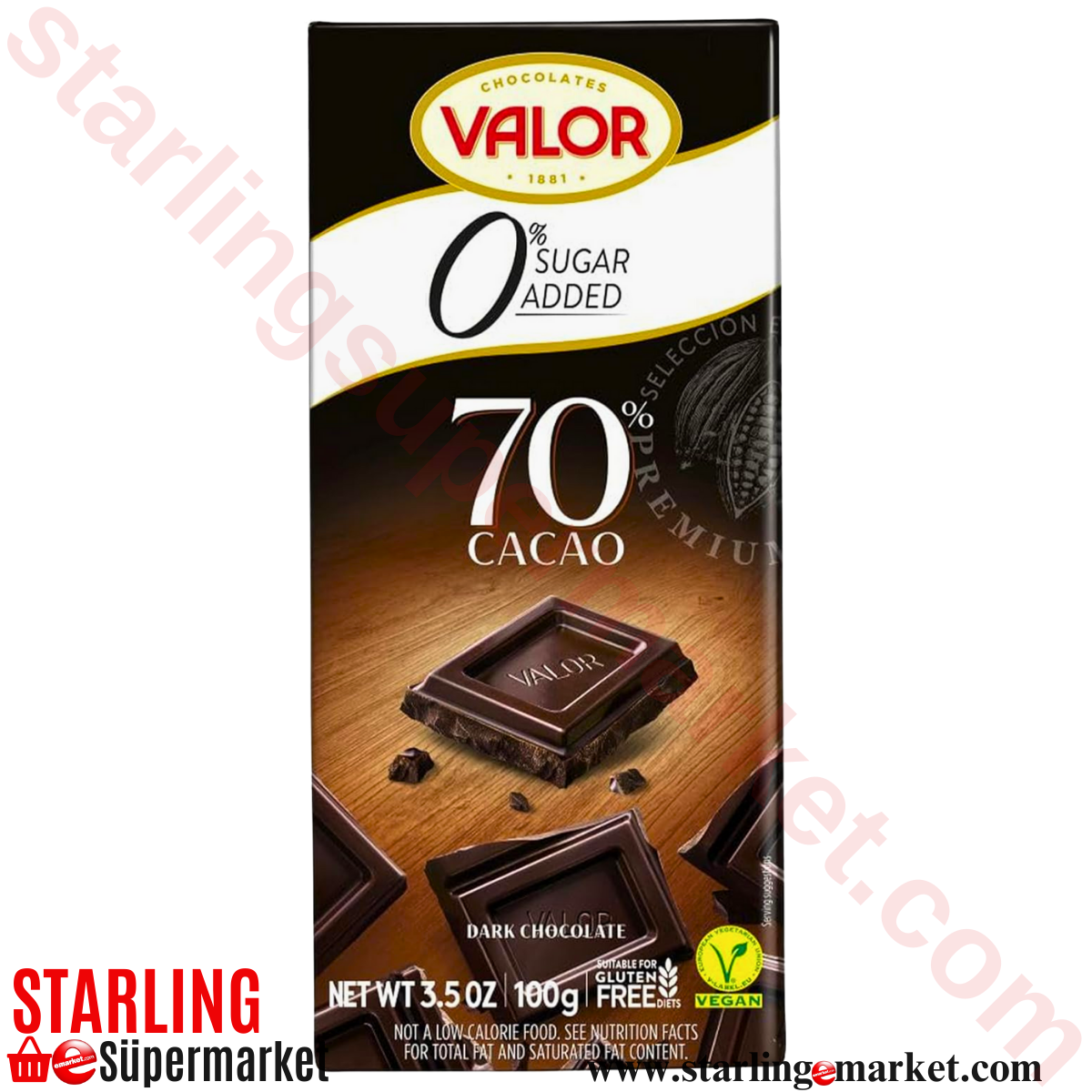 VALOR CHOCOLATE DARK %70 SUGAR FREE 100 G