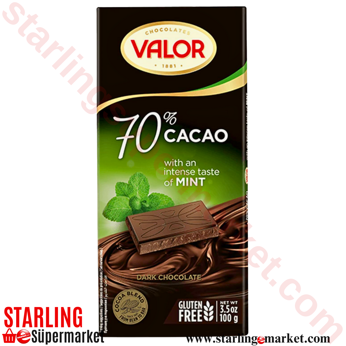 VALOR CHOCOLATE DARK %70 WITH MINT 100 G