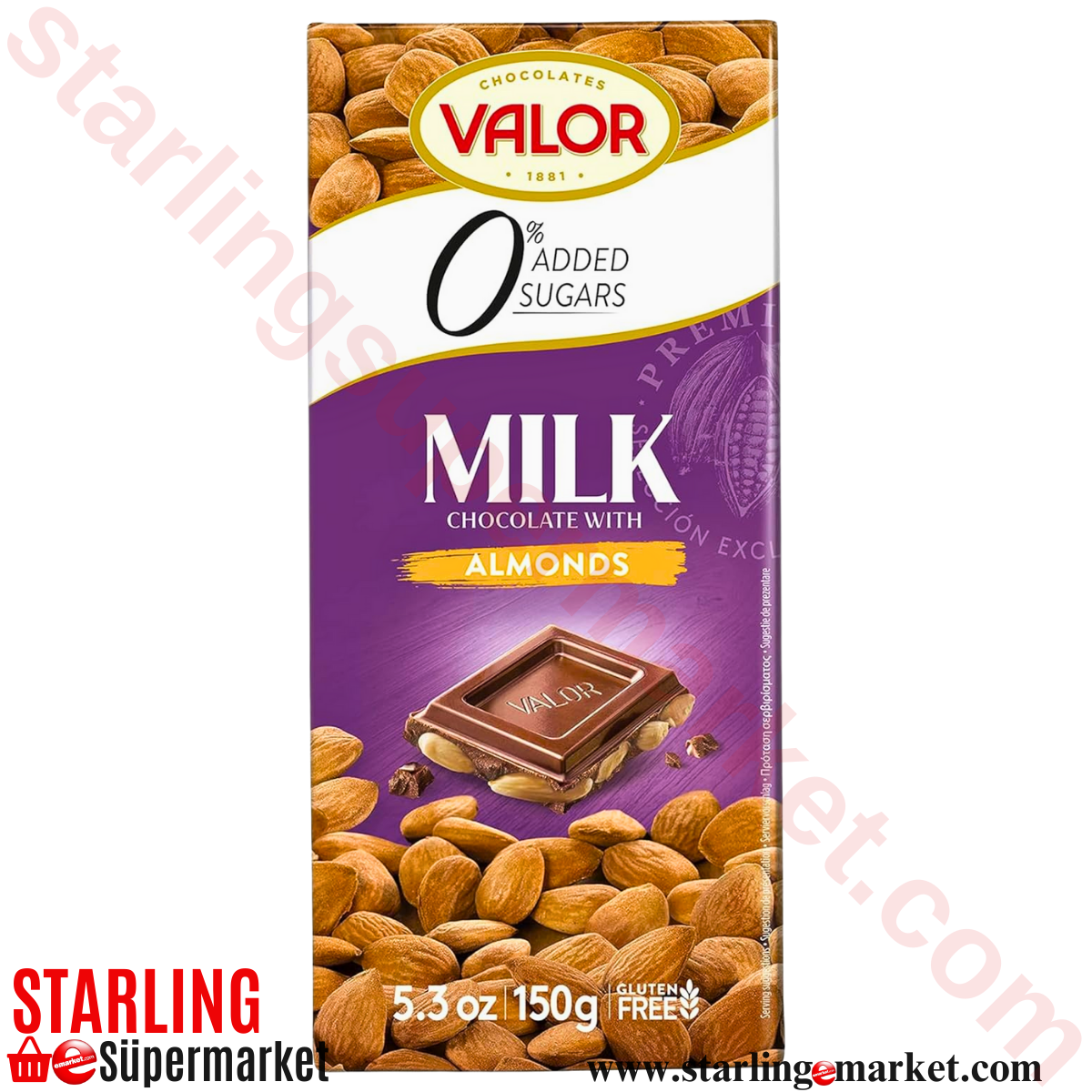 VALOR CHOCOLATE MILK WITH ALMONDS NO SUGAR 150 G