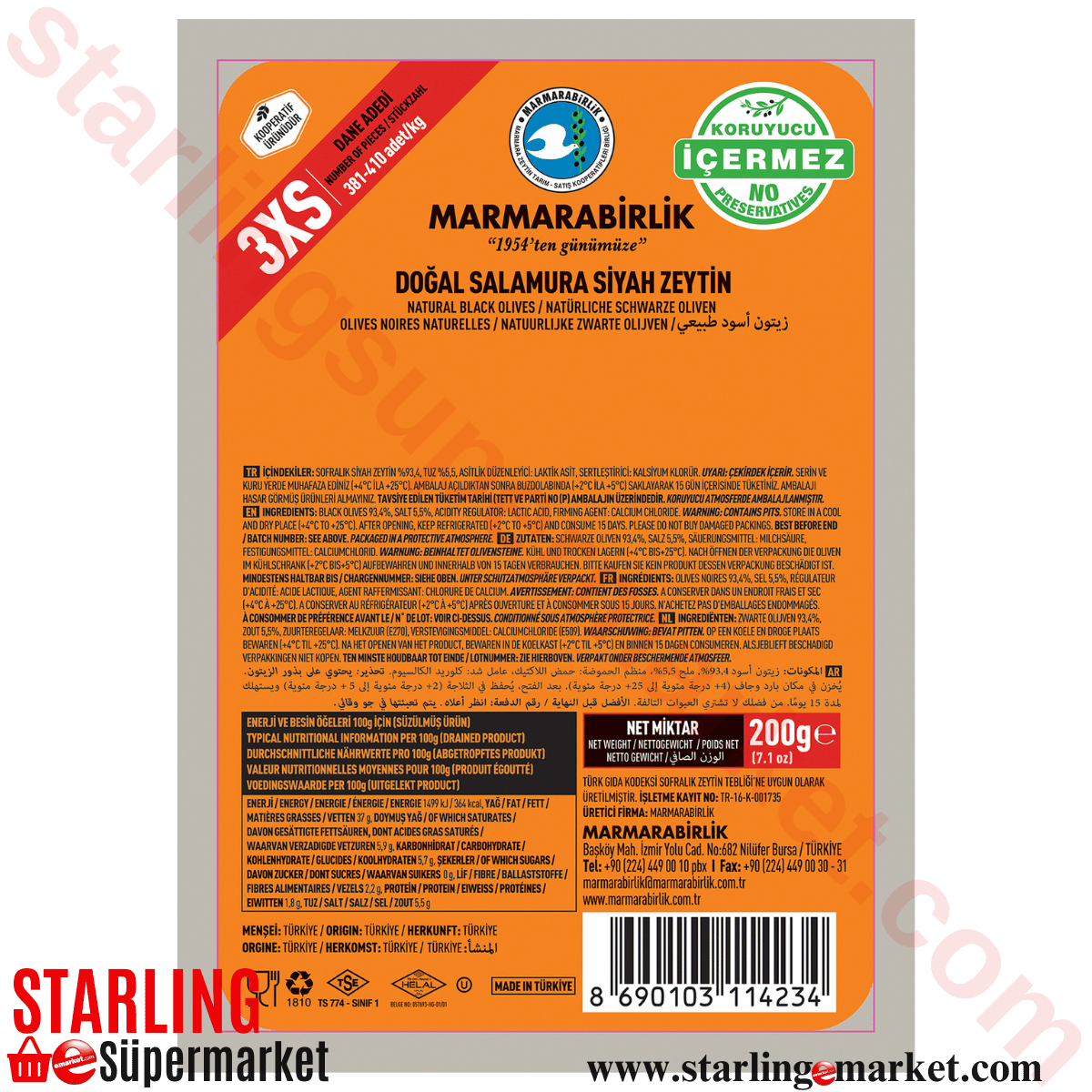 MARMARABIRLIK ZEYTIN LUKS VAKUM 200 G