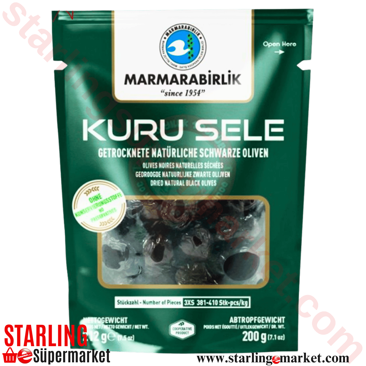 MARMARABIRLIK ZEYTIN SIYAH KURU SELE DOY 3XS 200 G