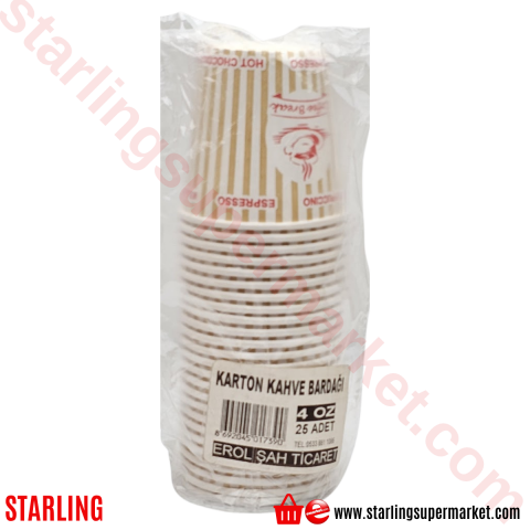 EROL SAH KARTON BARDAK 4 OZ 25 LI