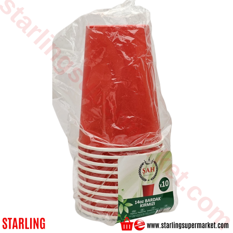 EROL SAH KARTON BARDAK KIRMIZI 14 OZ 10 LU