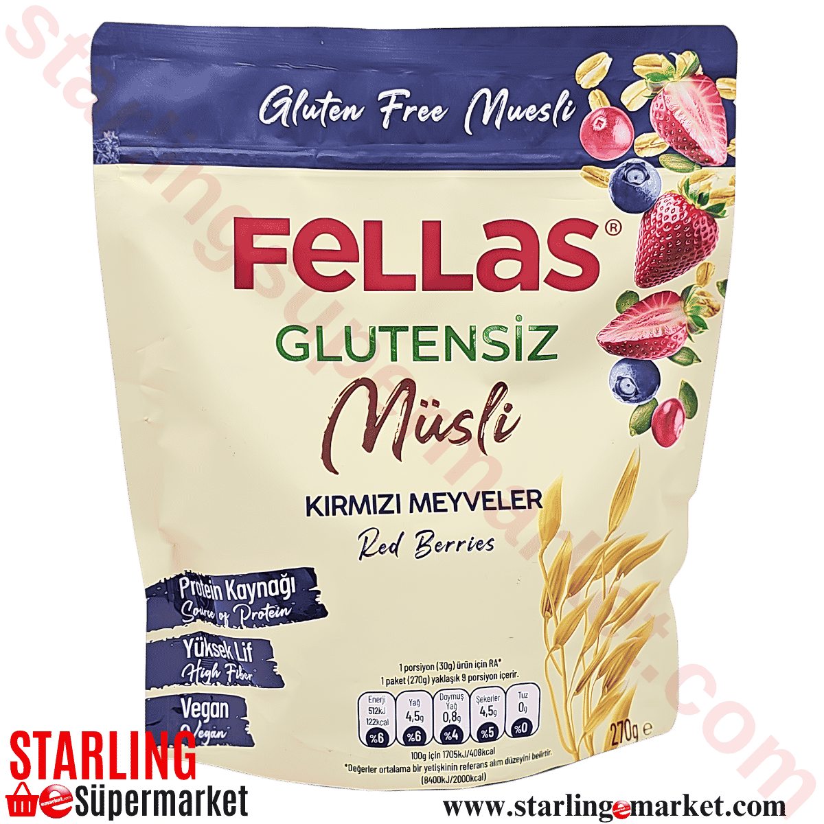 FELLAS GLUTENSIZ MUSLI KIRMIZI MEYVELI 270 G