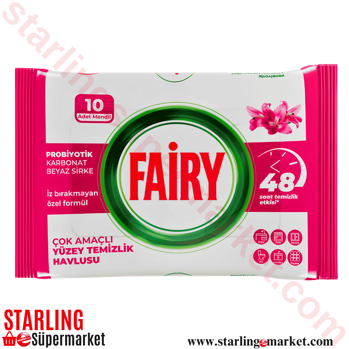 FAIRY YUZEY TEMIZLEME MENDILI LILYUM CICEGI 10 LU