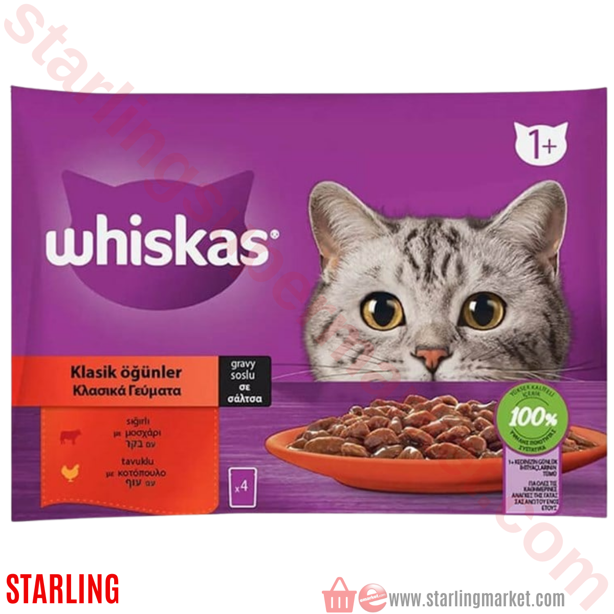 WHISKAS KEDI MAMASI ISLAK KLASIK OGUNLER 4*85 G