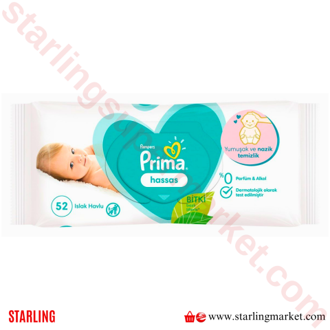PRIMA PAMPERS ISLAK HAVLU SENSITIVE 52 LI