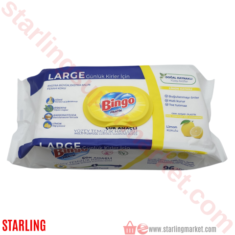 BINGO YUZEY TEMILIYICI HAVLU LIMON AROMALI 96 LI