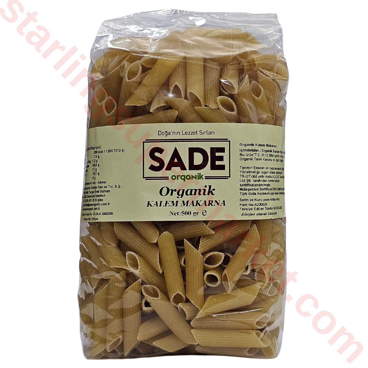 SADE ORGANIK MAKARNA KALEM 500 G