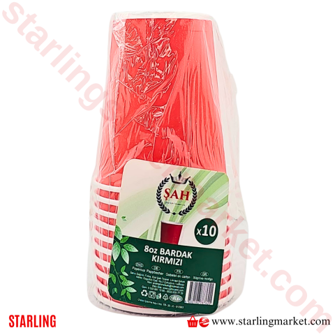 EROL SAH KARTON BARDAK KIRMIZI 8 OZ 10 LU