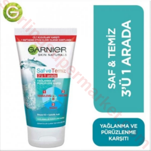 GARNIER SAF&TEMIZ YUZ TEMIZLEME 3U1 ARADA 150 ML